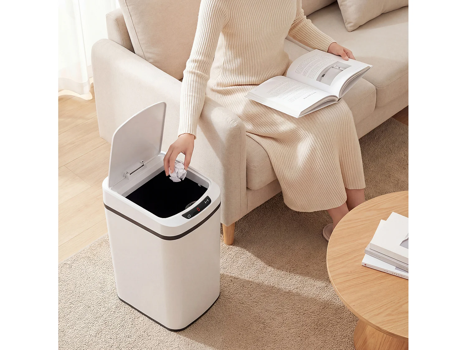 Cestino rifiuti da 12l a infrarossi in acciaio inox 28x22x41 cm bianco