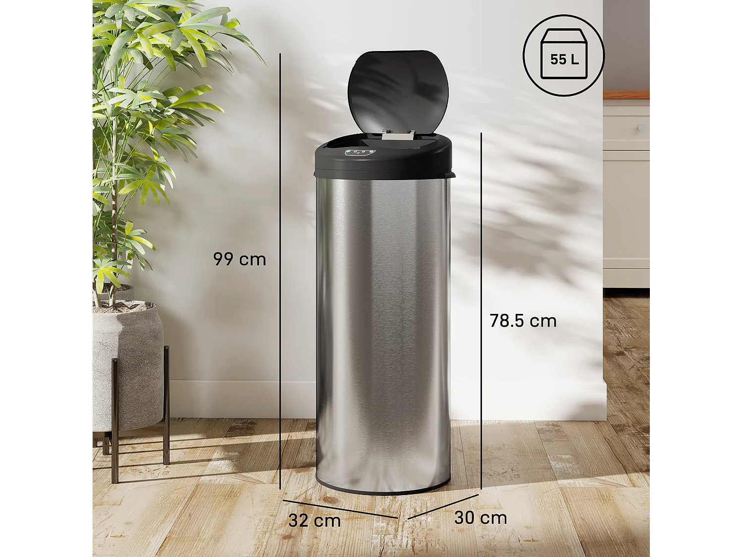 Bidone per rifiuti da 55 litri con apertura e chiusura automatica