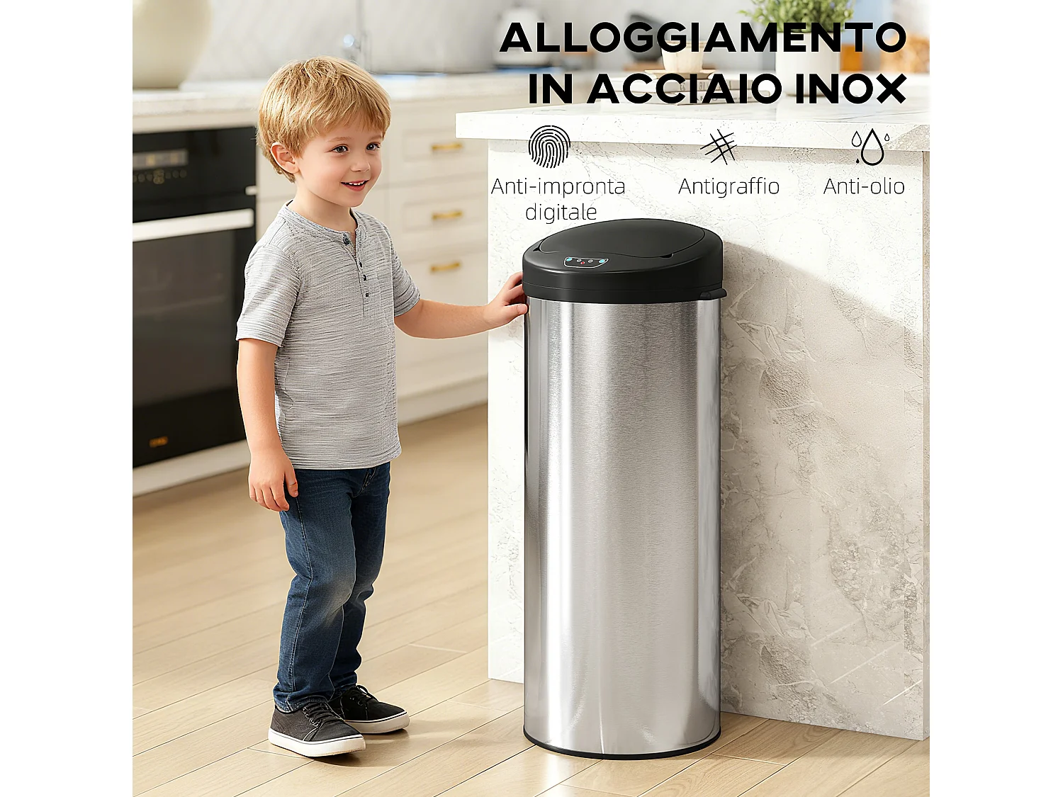 Bidone per rifiuti da 55 litri con apertura e chiusura automatica