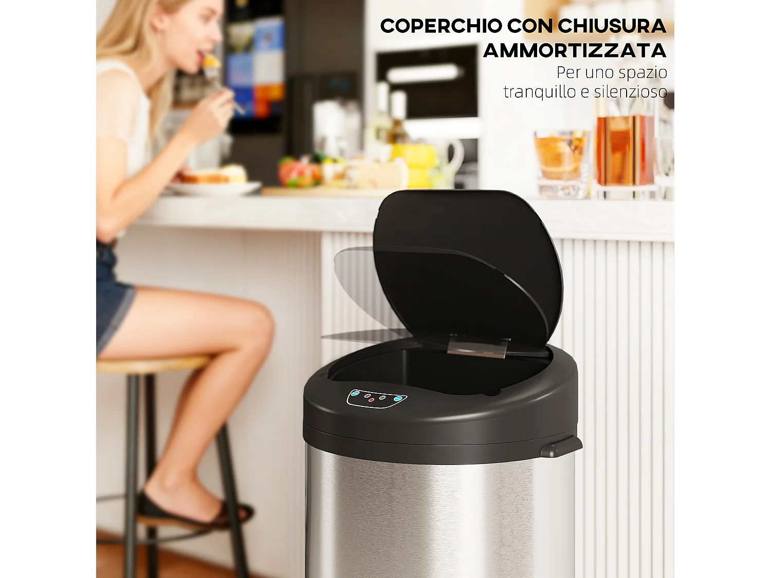 Bidone per rifiuti da 55 litri con apertura e chiusura automatica