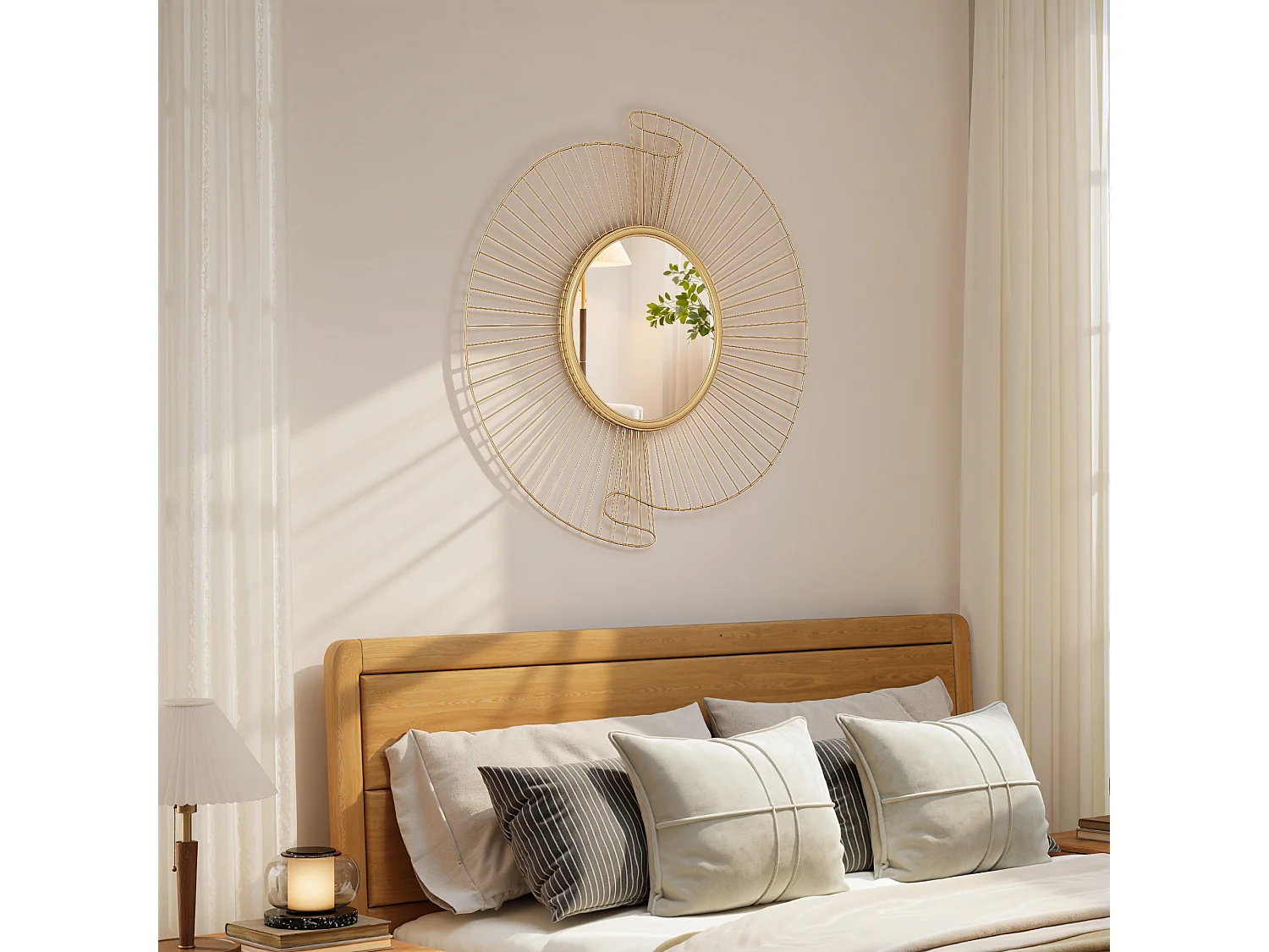 Specchio da parete rotondo moderno 60x60 cm in metallo dorato