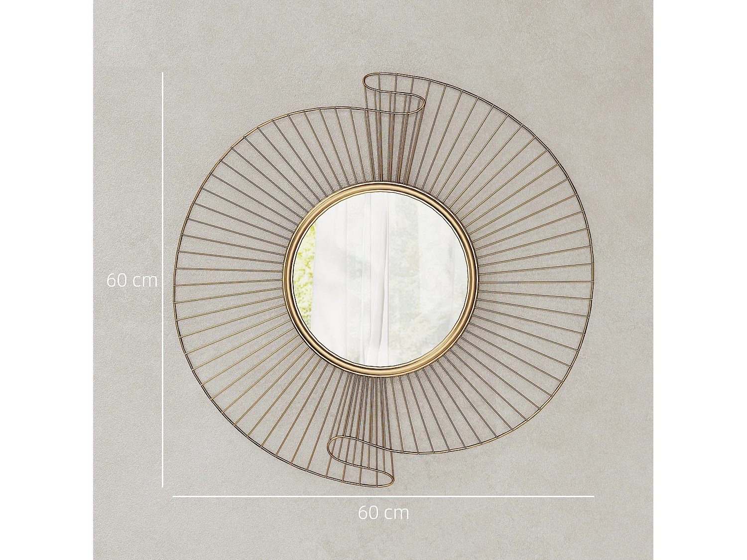 Specchio da parete rotondo moderno 60x60 cm in metallo dorato