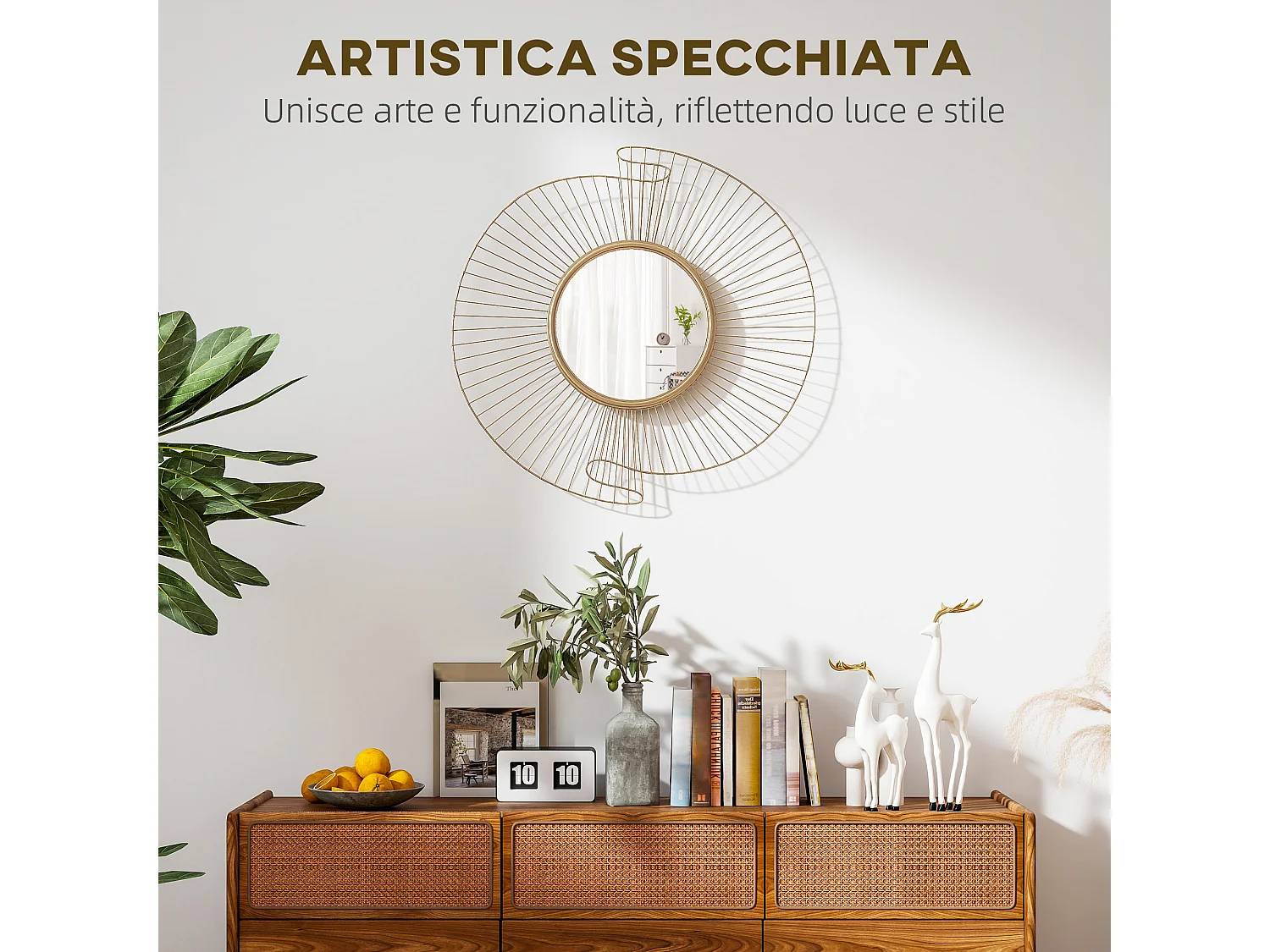 Specchio da parete rotondo moderno 60x60 cm in metallo dorato