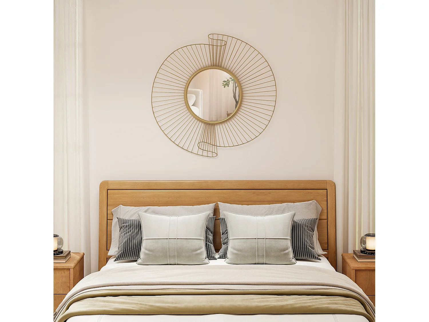 Specchio da parete rotondo moderno 60x60 cm in metallo dorato