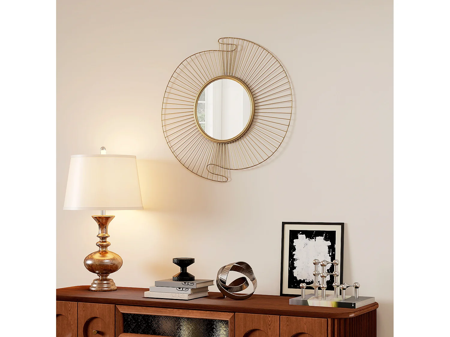 Specchio da parete rotondo moderno 60x60 cm in metallo dorato