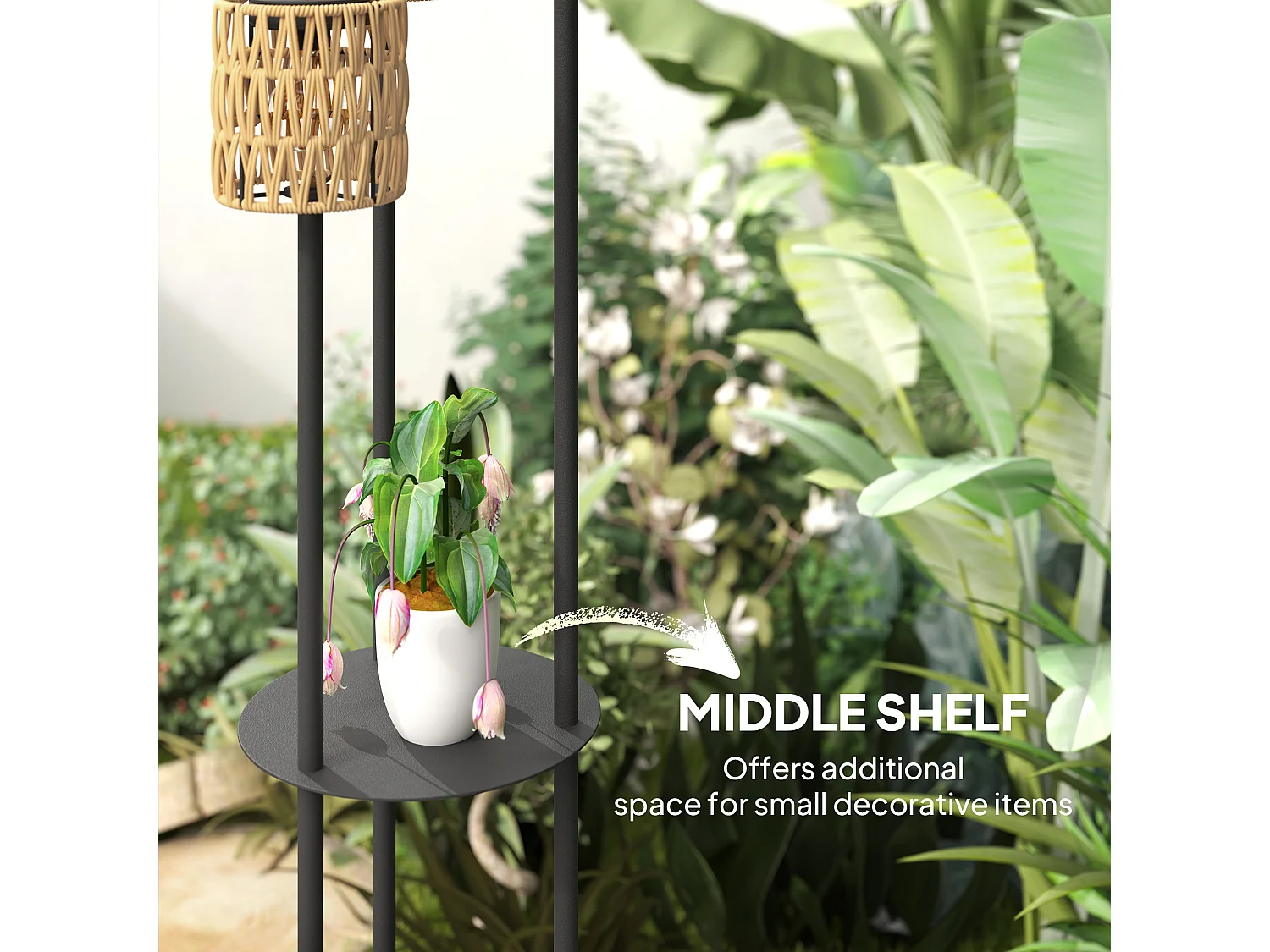 Lampada da esterno solare a 3 luci con ripiano centrale nero e giallo