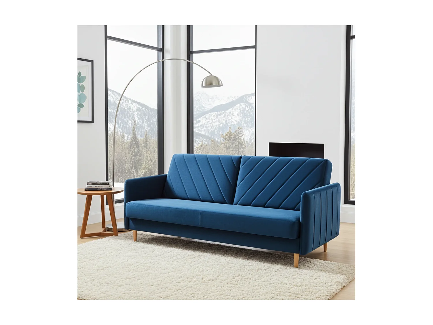 Canapé Clic-Clac Vesto - Velours Bleu Monolith 77 - Coffre de Rangement