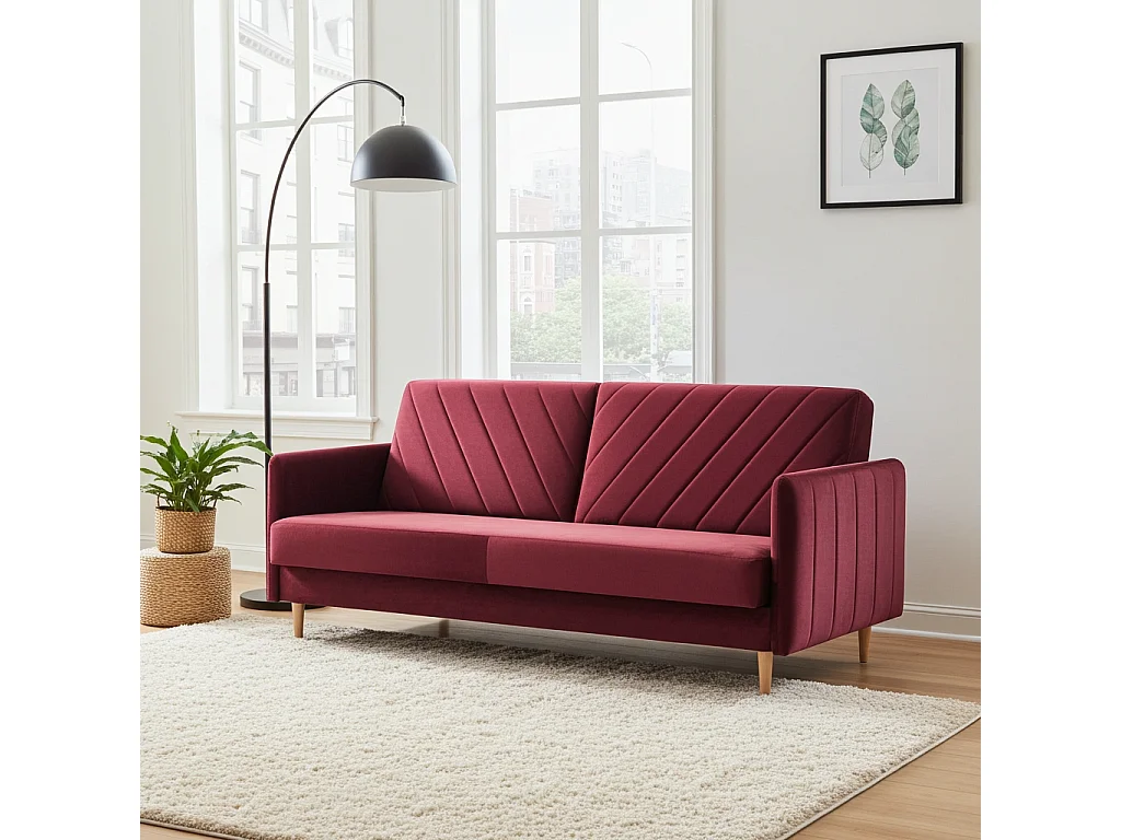 Canapé Clic-Clac Vesto - Velours Rouge Monolith 59 - Coffre de Rangement