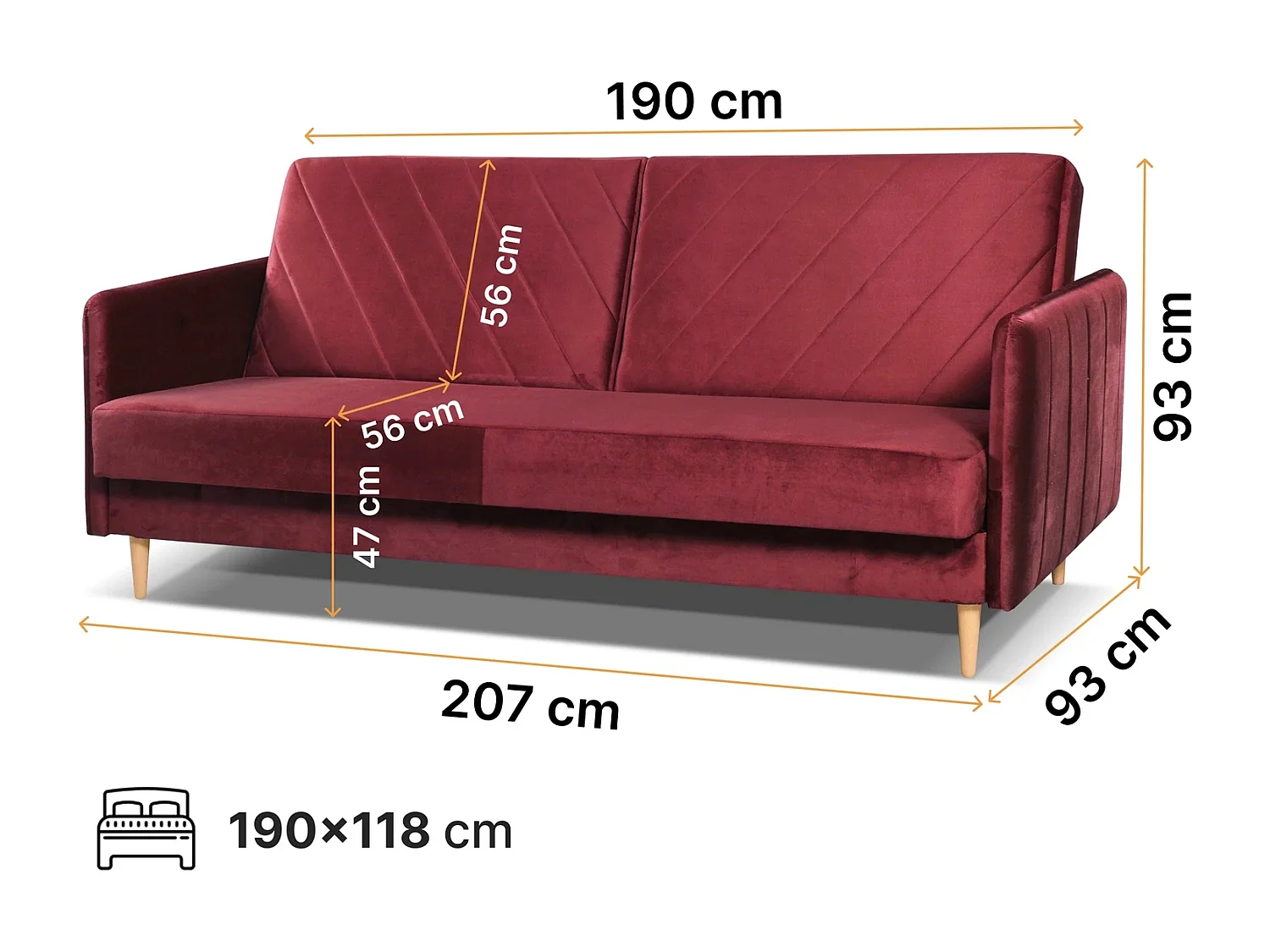 Canapé Clic-Clac Vesto - Velours Rouge Monolith 59 - Coffre de Rangement