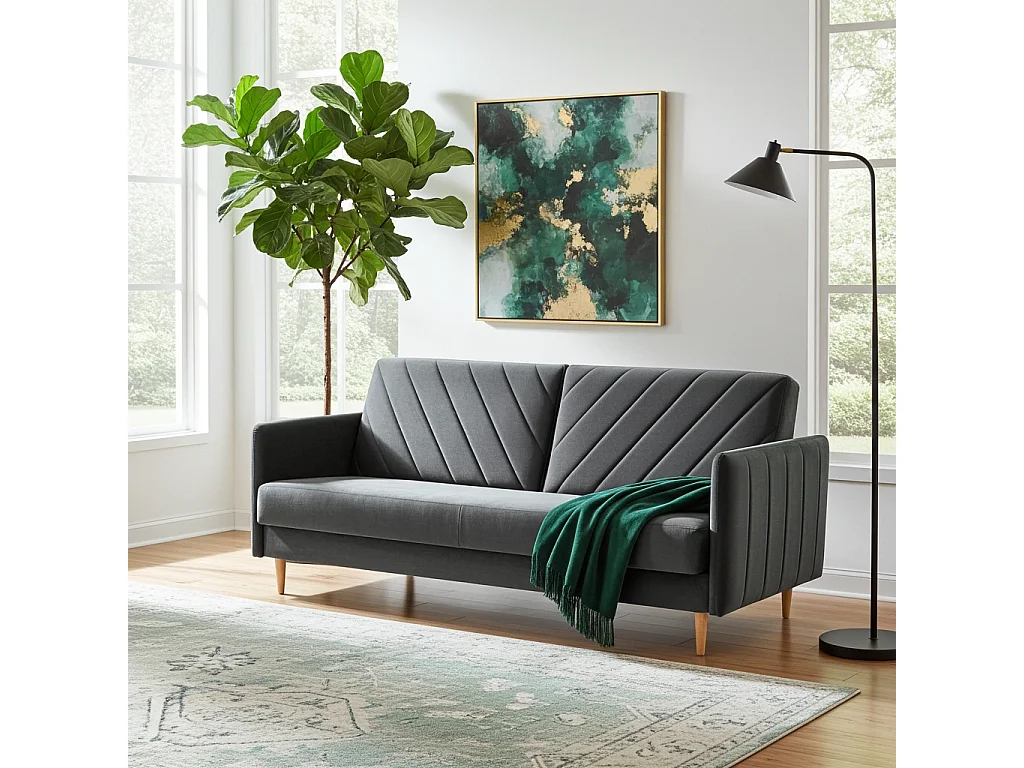 Canapé Clic-Clac Vesto - Velours Gris Monolith 92 - Coffre de Rangement