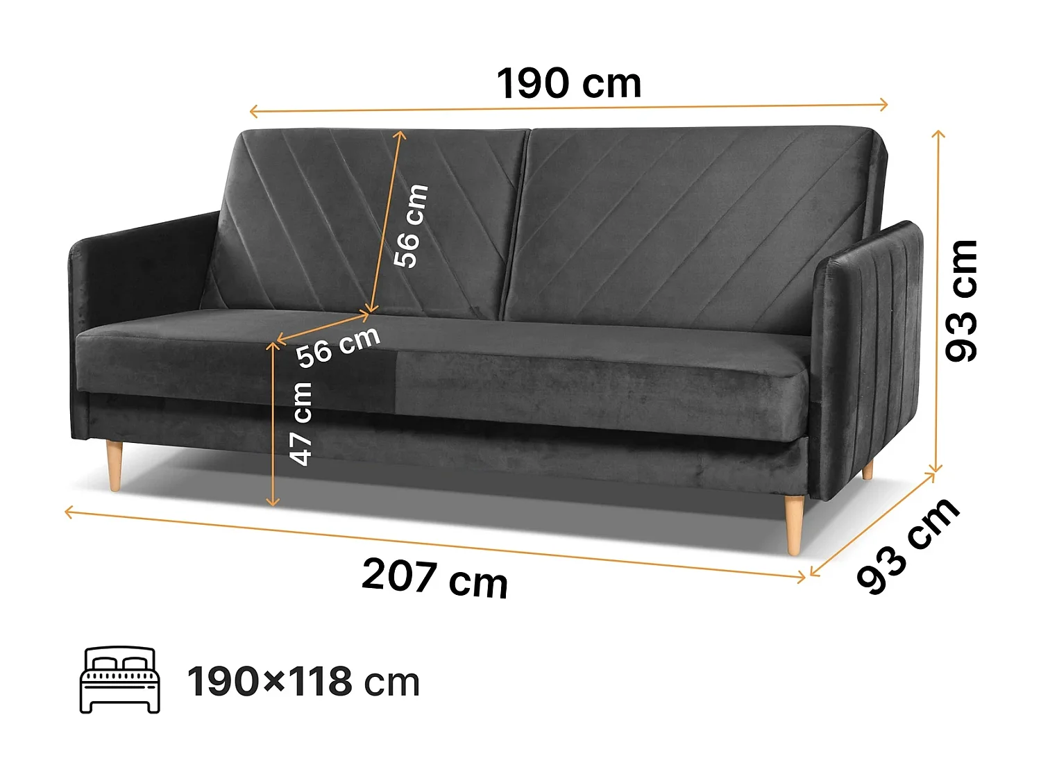 Canapé Clic-Clac Vesto - Velours Gris Monolith 92 - Coffre de Rangement