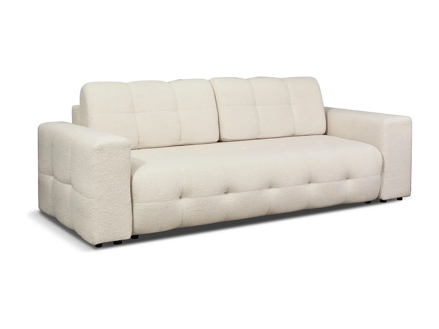 Canapé Convertible Avi - Tissu Bouclé Crème Lambi 1 - Coffre de Rangement