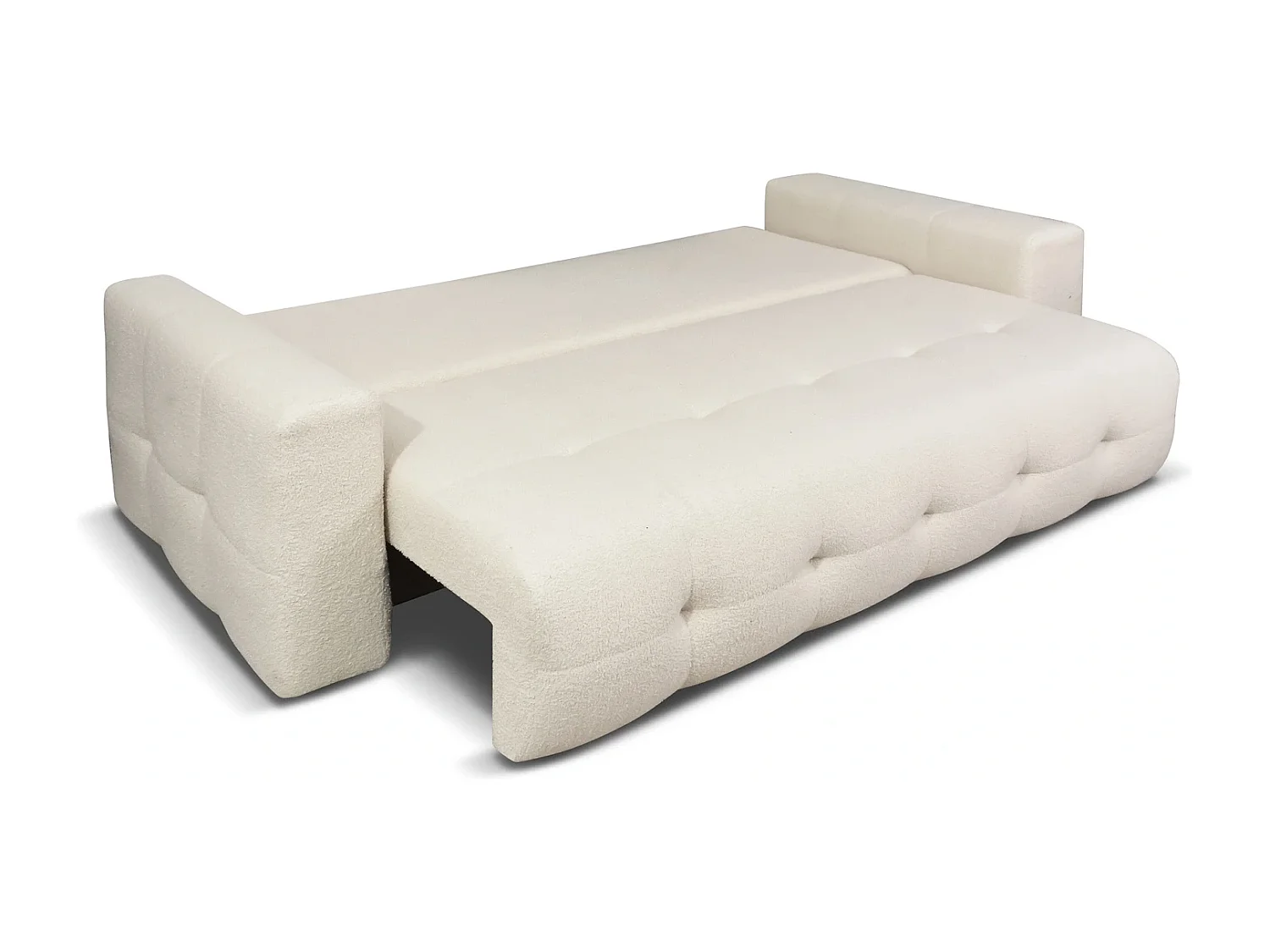 Canapé Convertible Avi - Tissu Bouclé Crème Lambi 1 - Coffre de Rangement