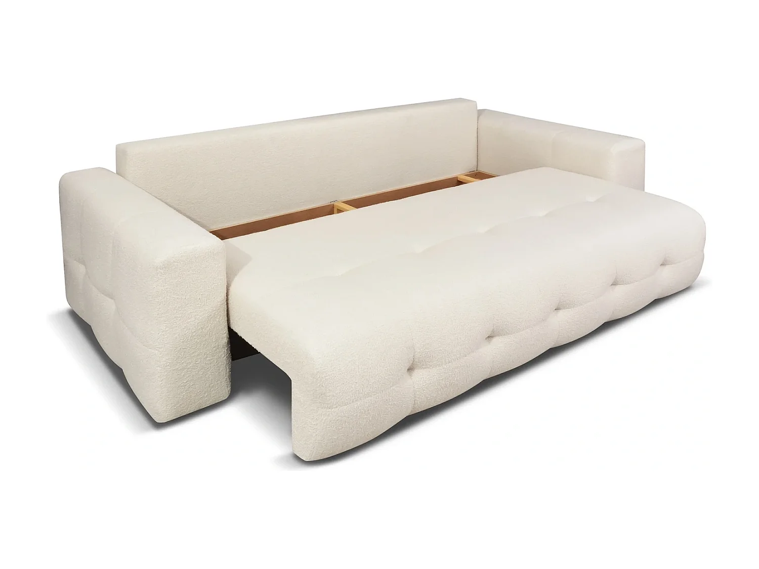 Canapé Convertible Avi - Tissu Bouclé Crème Lambi 1 - Coffre de Rangement