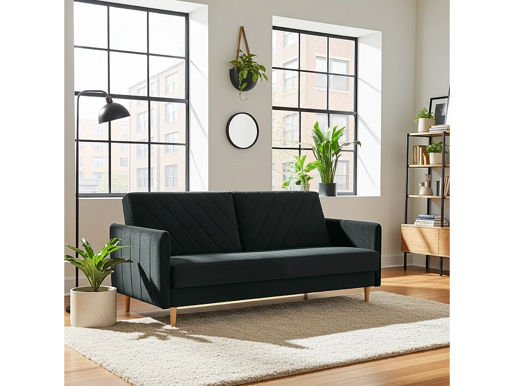 Canapé Clic-Clac Vesto - Velours Noir Monolith 95 - Coffre de Rangement