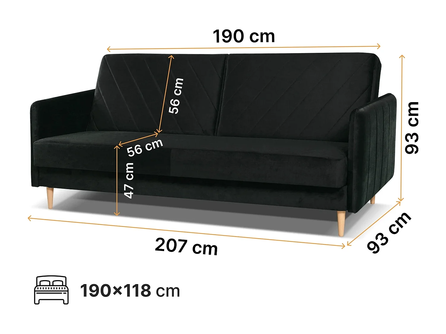 Canapé Clic-Clac Vesto - Velours Noir Monolith 95 - Coffre de Rangement