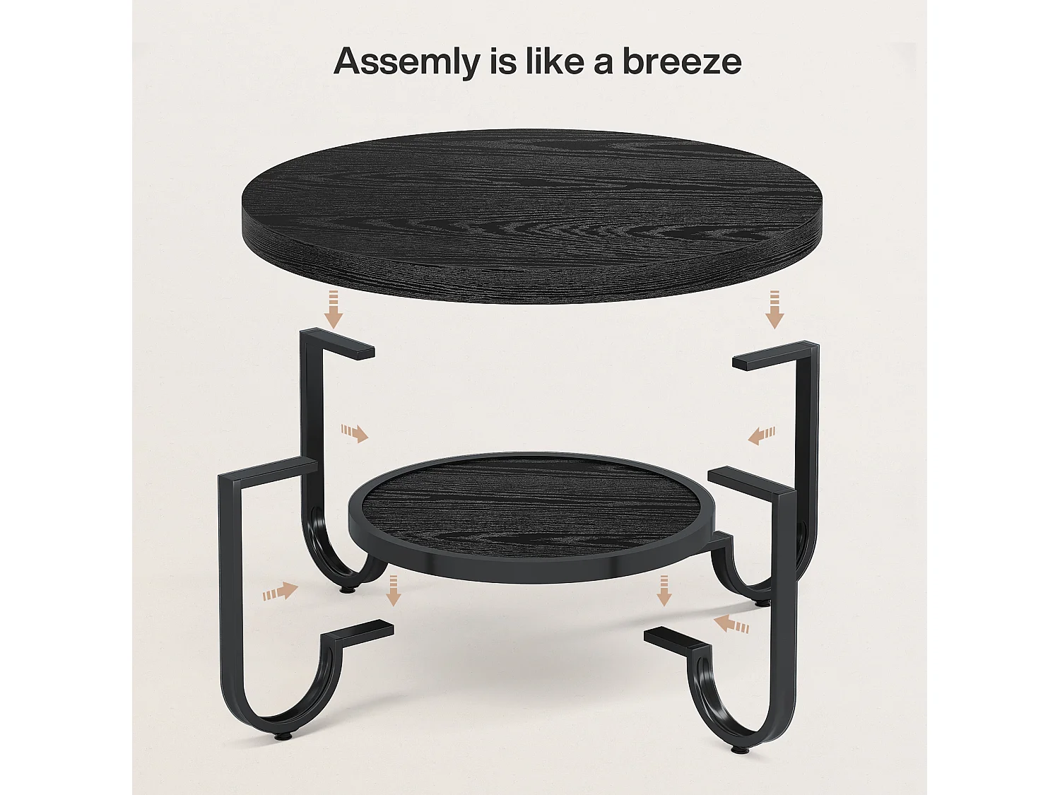 2-Tier-Runder Couchtisch mit Ablagefach für das Wohnzimmer, Schwarz