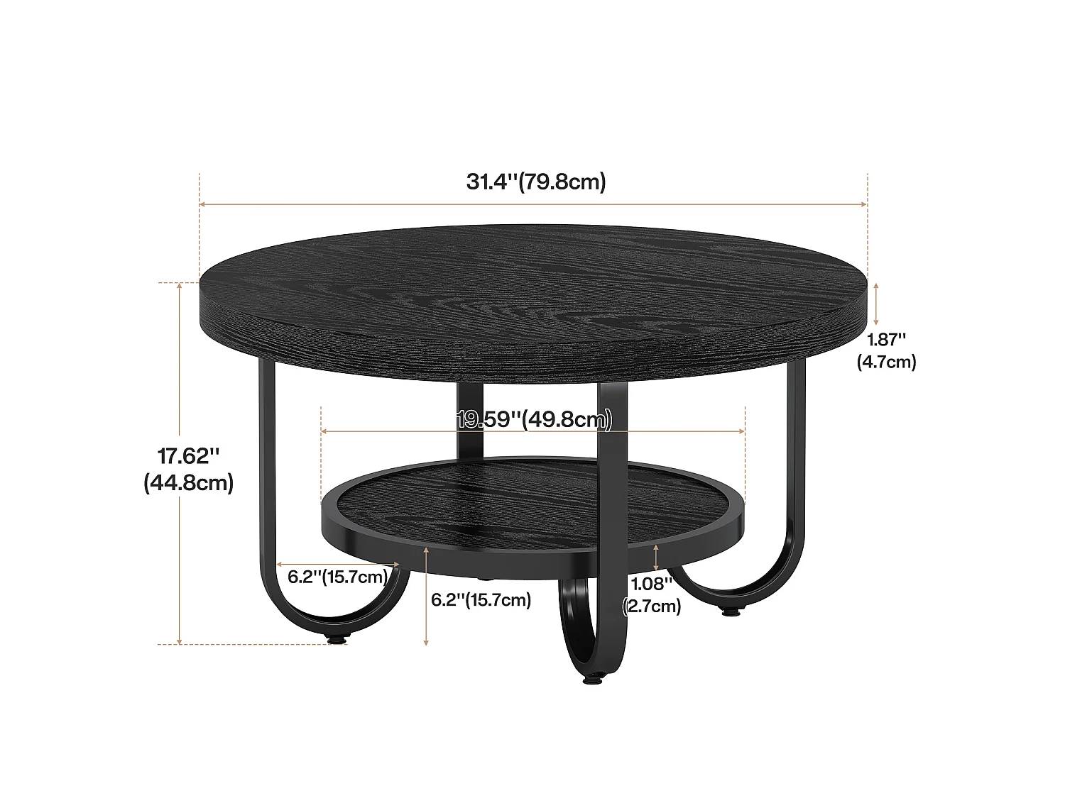 2-Tier-Runder Couchtisch mit Ablagefach für das Wohnzimmer, Schwarz