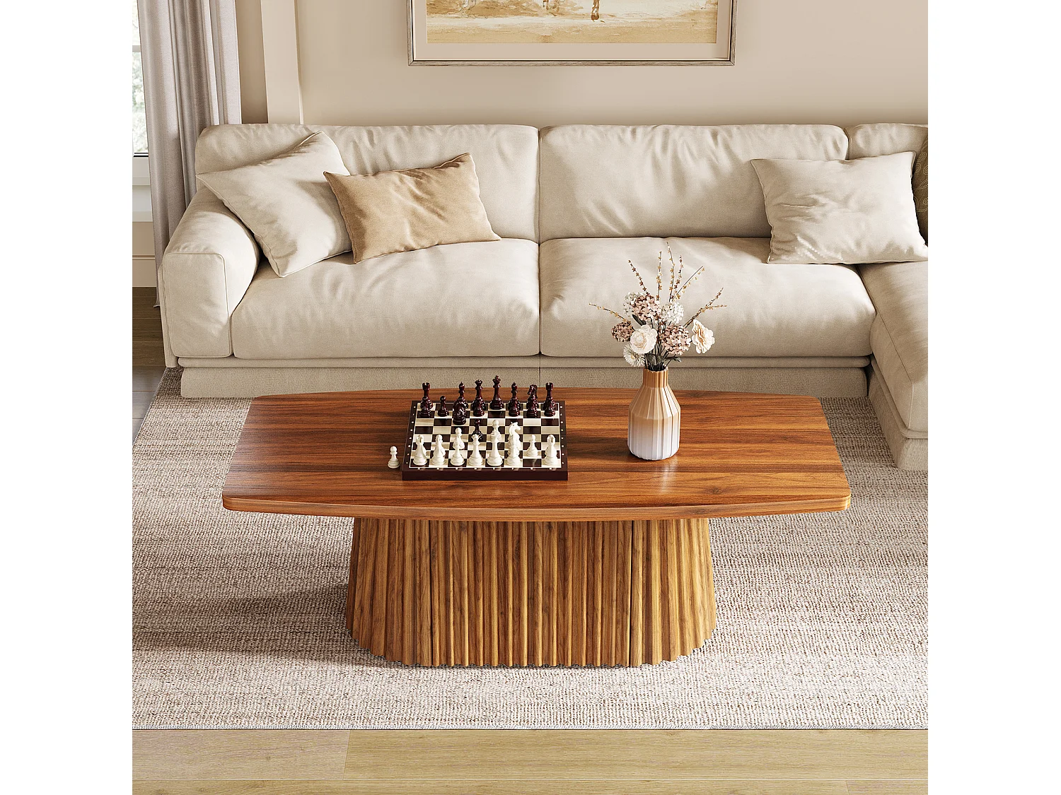 Table basse rectangulaire, table d'appoint de style campagnard de 120 cm avec piètement plissé