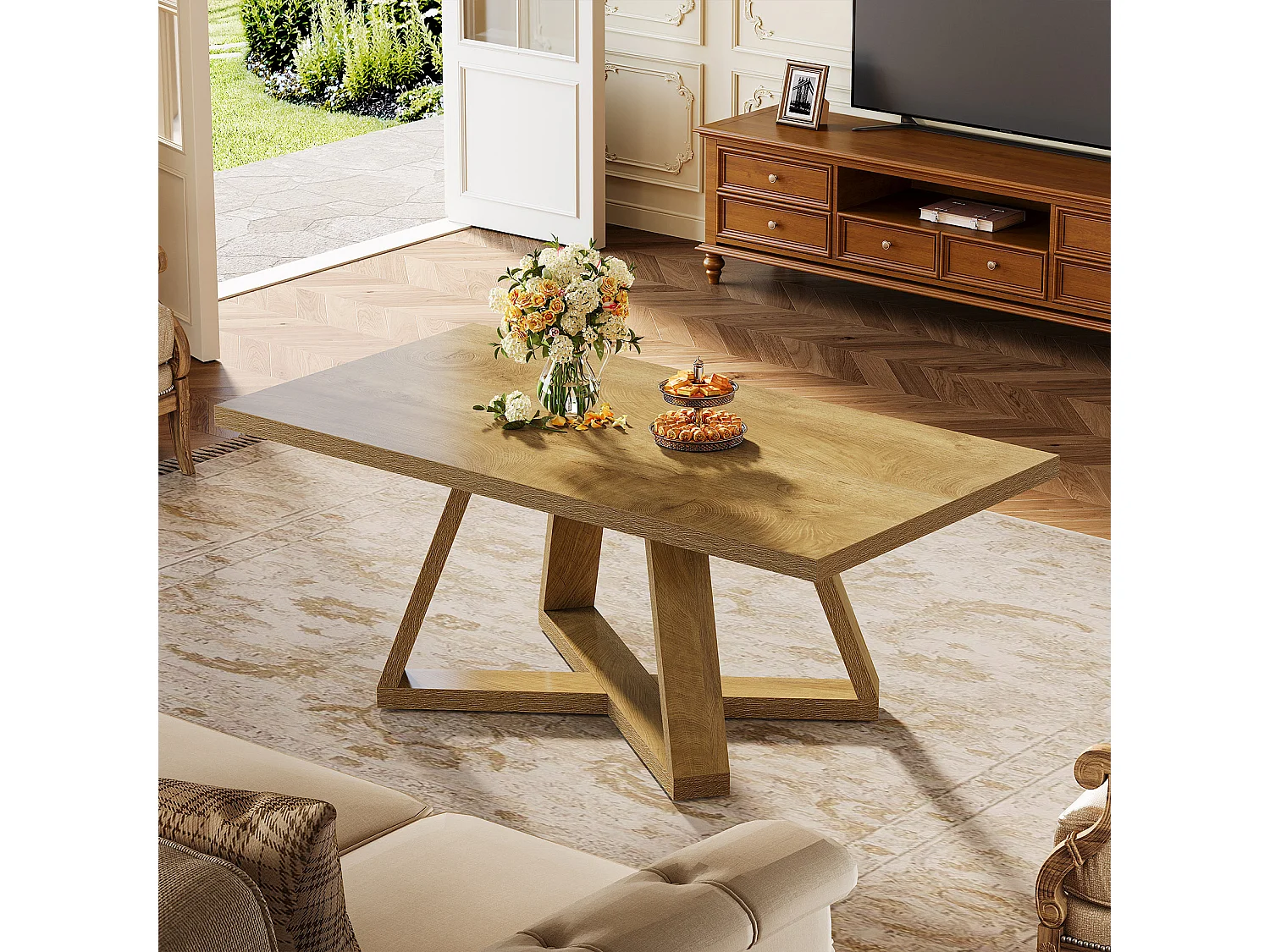 Table basse de salon rectangulaire de style campagnard, 120 cm.