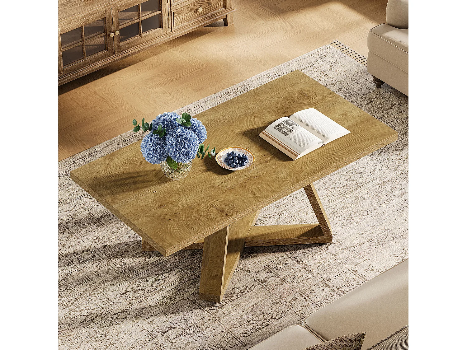 Table basse de salon rectangulaire de style campagnard, 120 cm.