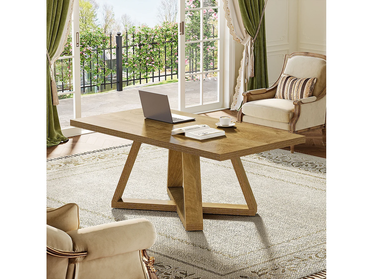 Table basse de salon rectangulaire de style campagnard, 120 cm.