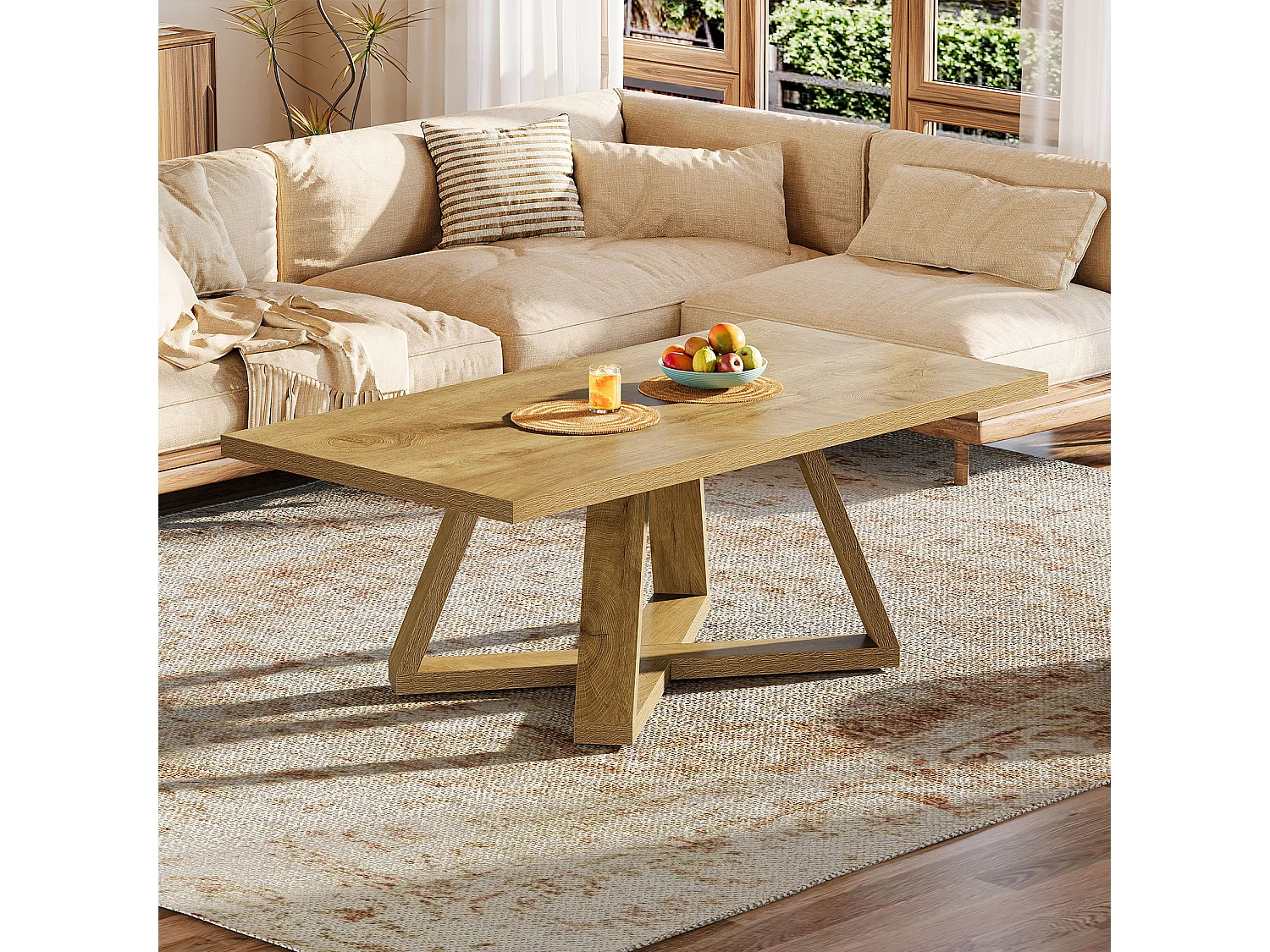 Table basse de salon rectangulaire de style campagnard, 120 cm.