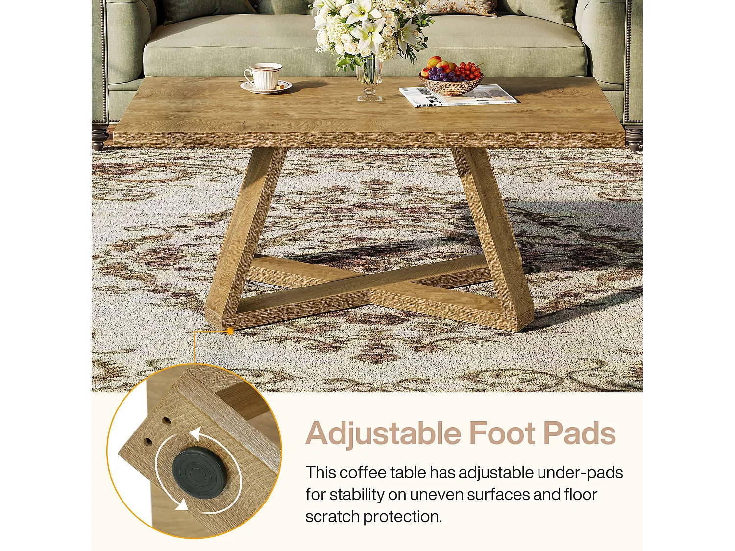 Table basse de salon rectangulaire de style campagnard, 120 cm.