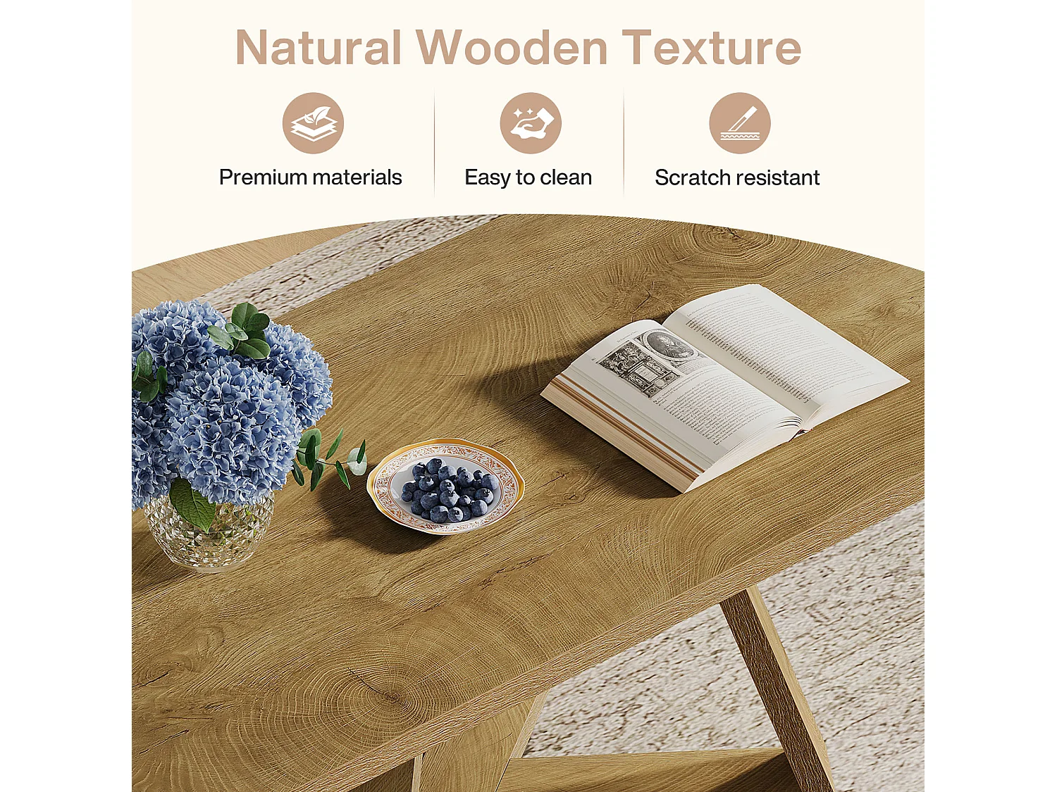 Table basse de salon rectangulaire de style campagnard, 120 cm.