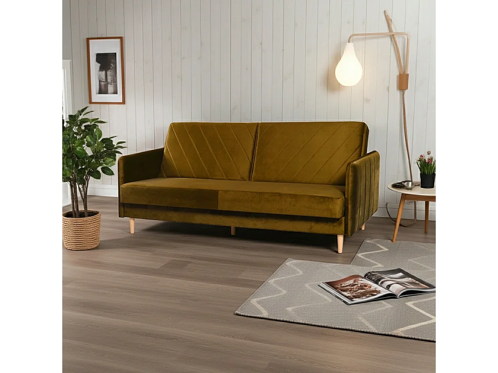 Canapé Clic-Clac Vesto - Velours Miel Monolith 48 - Coffre de Rangement