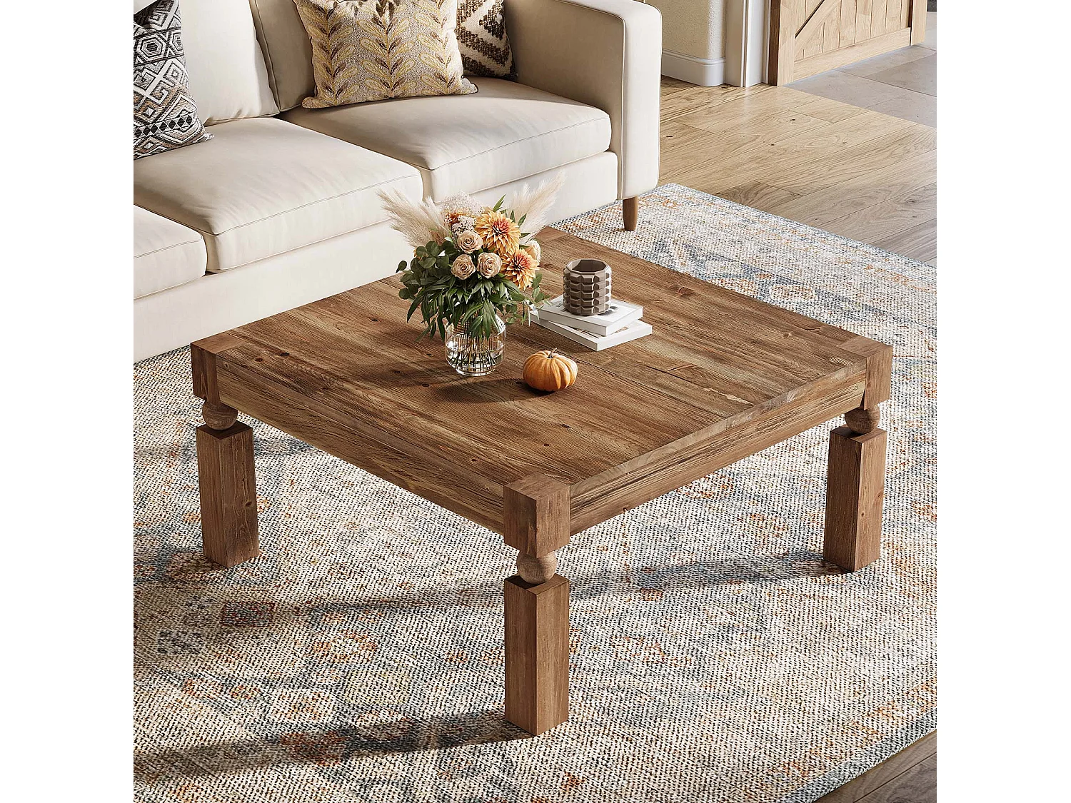 Table basse rectangulaire en bois massif, style moderne du milieu du siècle, 100 cm