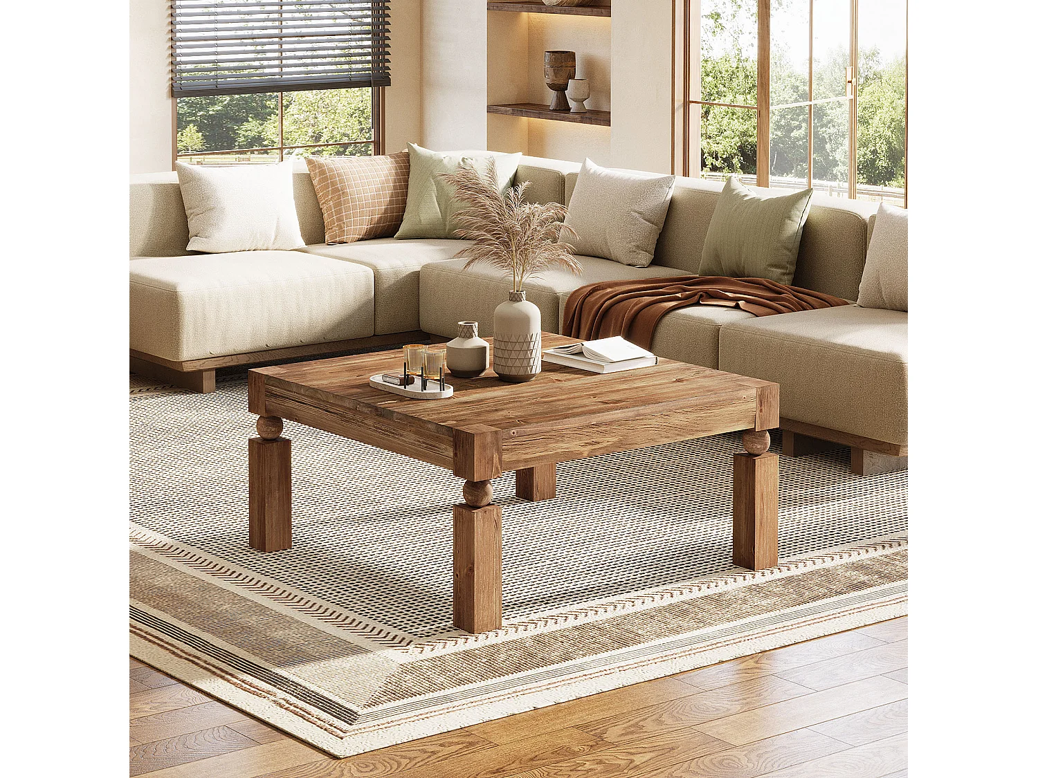 Table basse rectangulaire en bois massif, style moderne du milieu du siècle, 100 cm