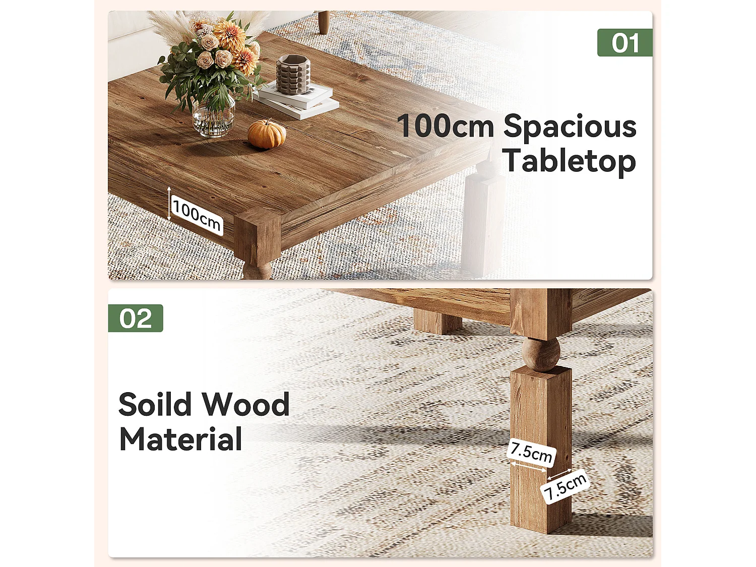 Table basse rectangulaire en bois massif, style moderne du milieu du siècle, 100 cm