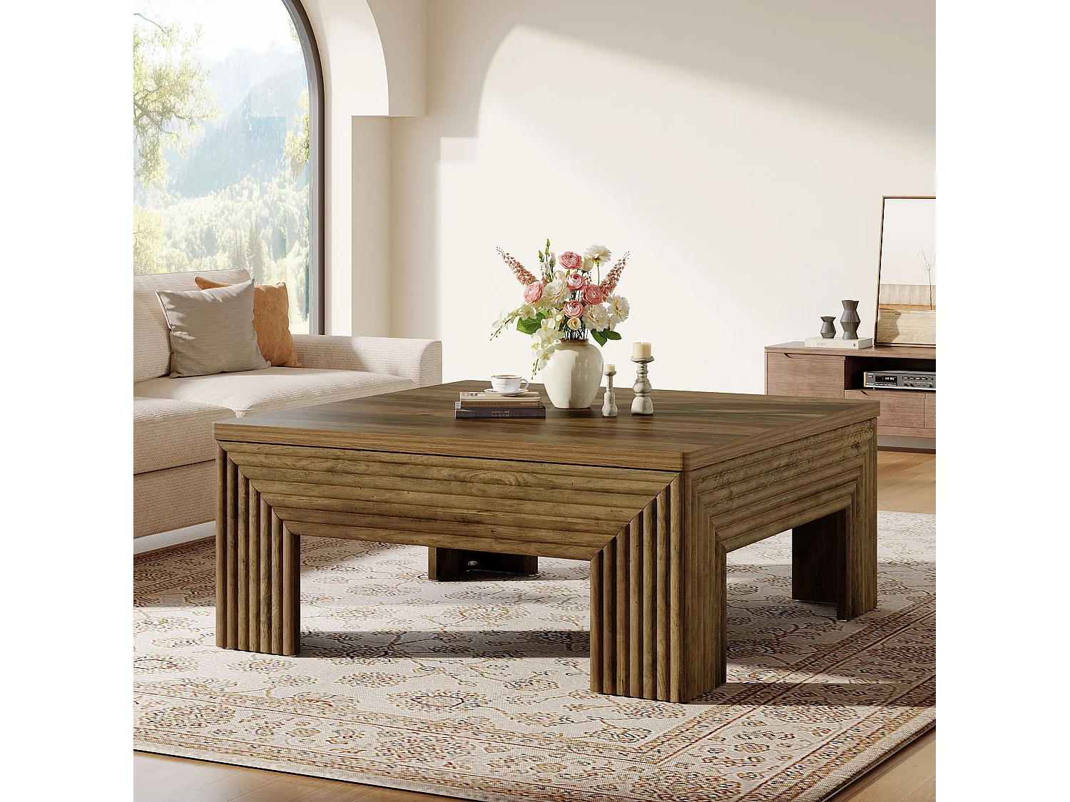 Table basse carrée pour salon, grande table centrale de 100 cm