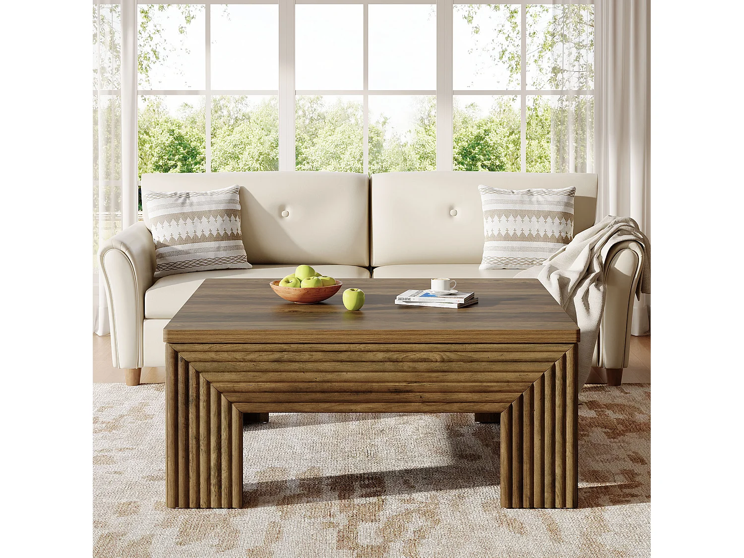 Table basse carrée pour salon, grande table centrale de 100 cm