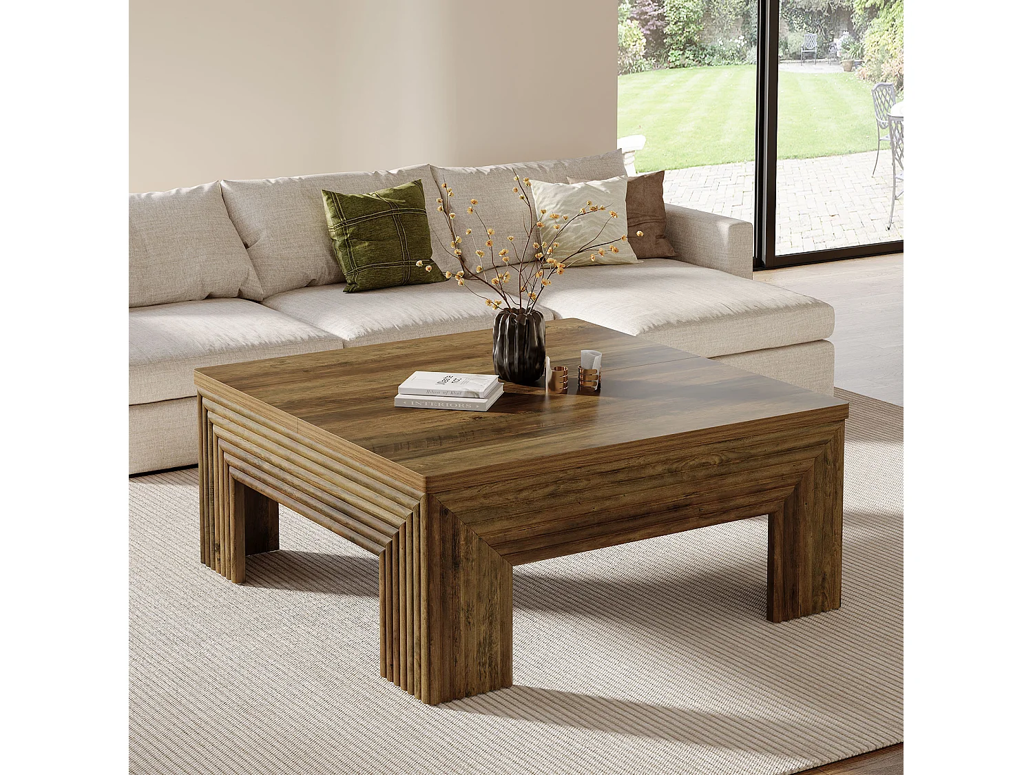 Table basse carrée pour salon, grande table centrale de 100 cm