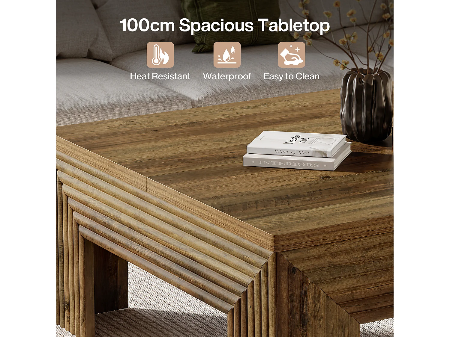 Table basse carrée pour salon, grande table centrale de 100 cm