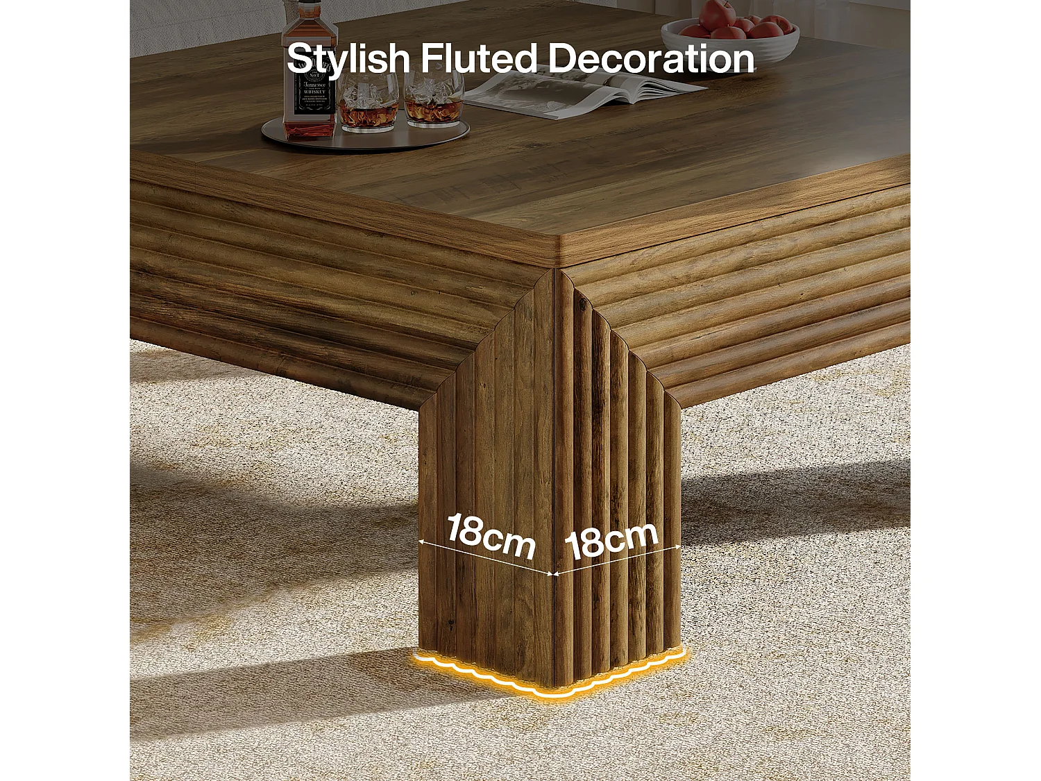 Table basse carrée pour salon, grande table centrale de 100 cm