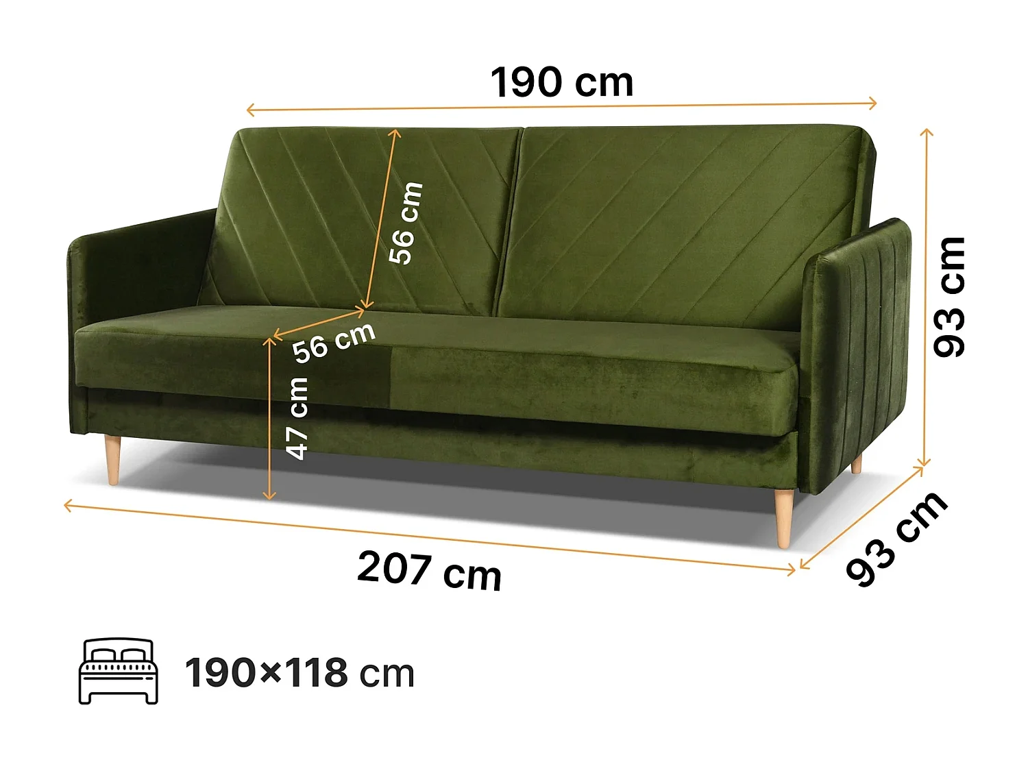 Canapé Clic-Clac Vesto - Velours Olive Monolith 38 - Coffre de Rangement