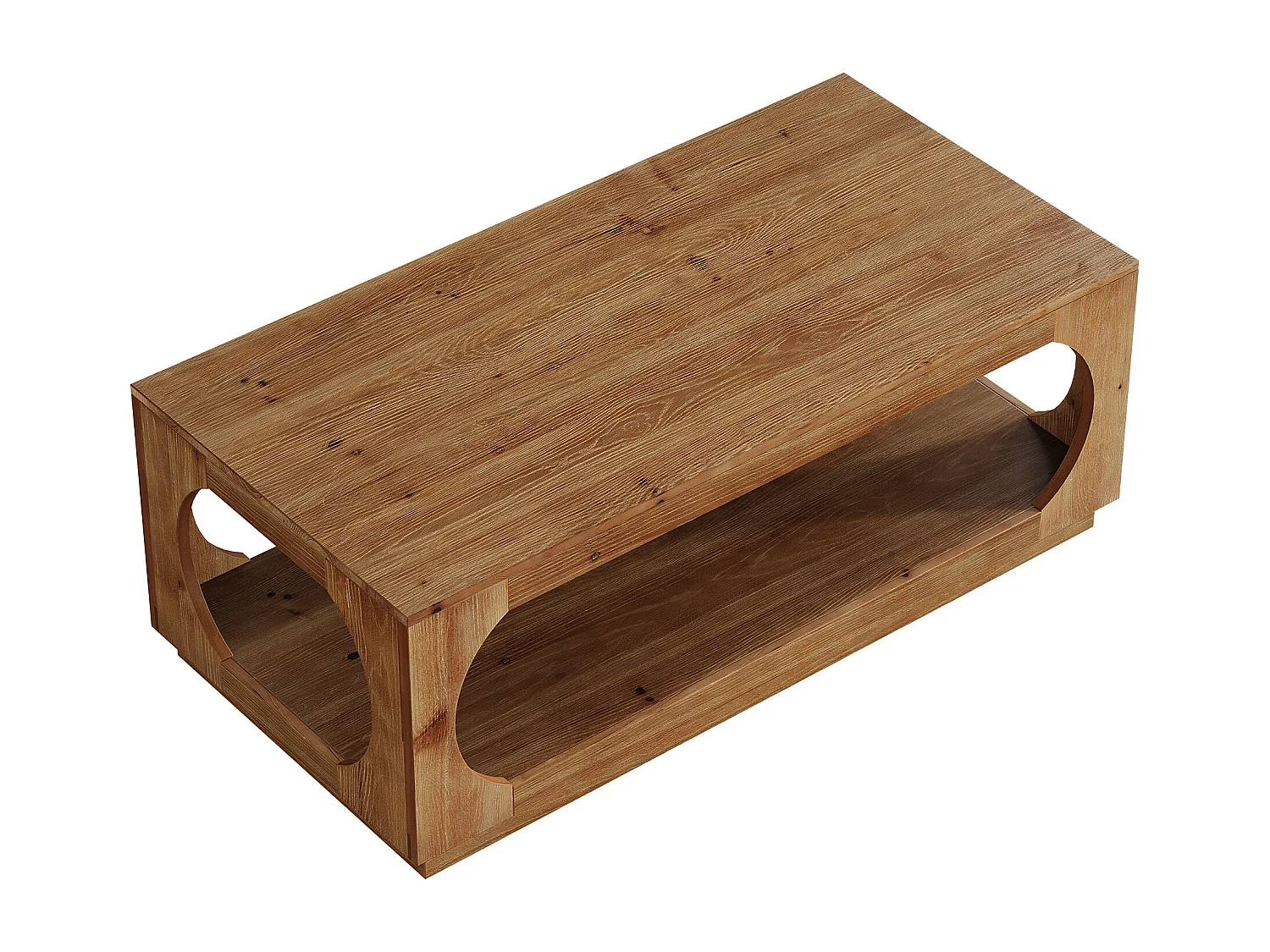 Table basse en bois massif, 120 cm, style campagnard, avec rangement pour salon, 2 niveaux