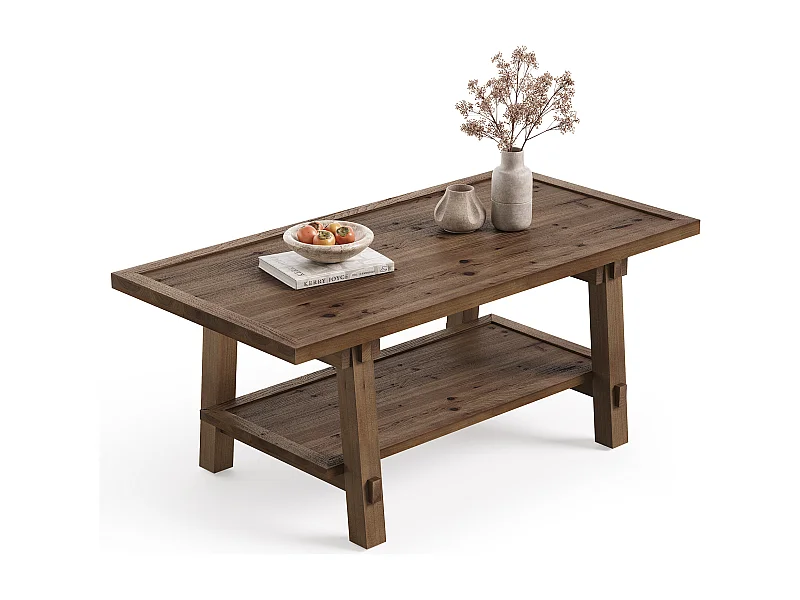 Table basse de salon, table basse de style campagnard de 120 cm avec pieds robustes