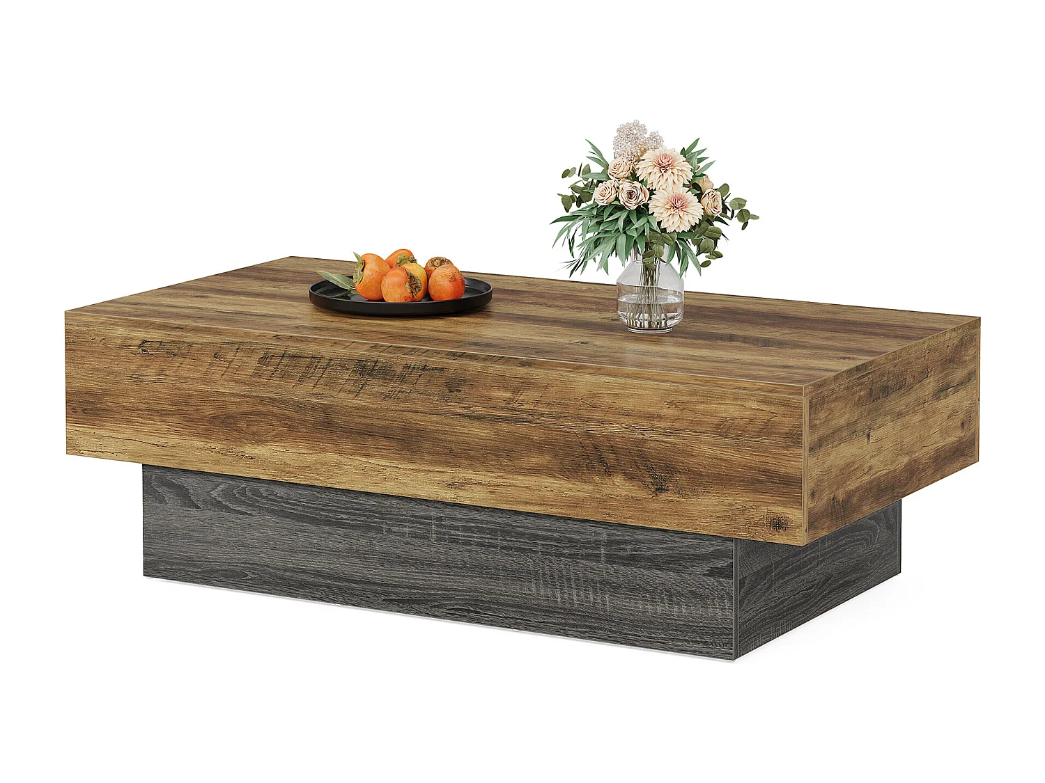 Table basse de style campagnard de 140 cm, grande table à thé rectangulaire pour salon