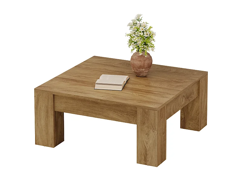 Table basse carrée, table basse de style campagnard en bois de 100 cm avec pieds robustes