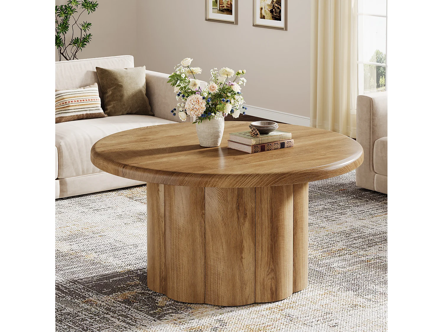 Table basse ronde de 80 cm pour salon, table basse ronde de style campagnard