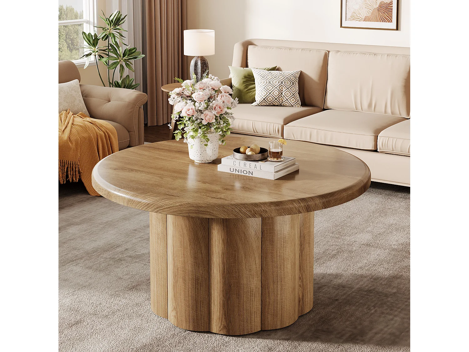 Table basse ronde de 80 cm pour salon, table basse ronde de style campagnard