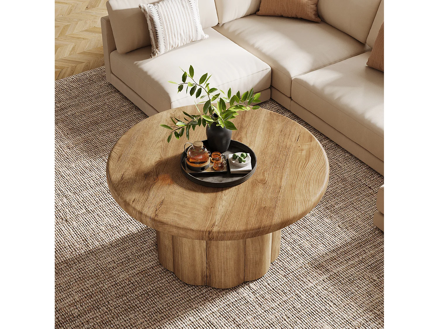 Table basse ronde de 80 cm pour salon, table basse ronde de style campagnard