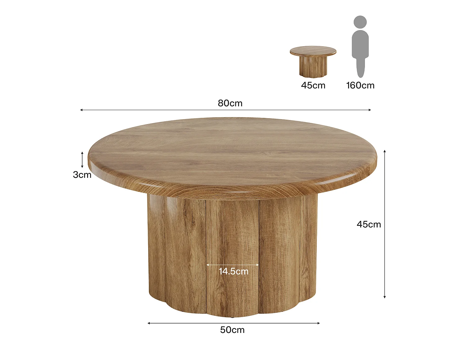 Table basse ronde de 80 cm pour salon, table basse ronde de style campagnard