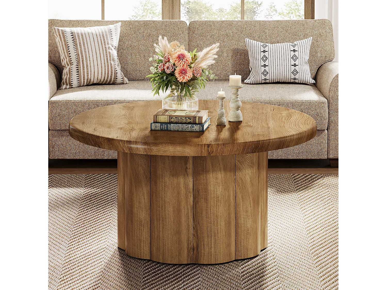 Table basse ronde de 80 cm pour salon, table basse ronde de style campagnard