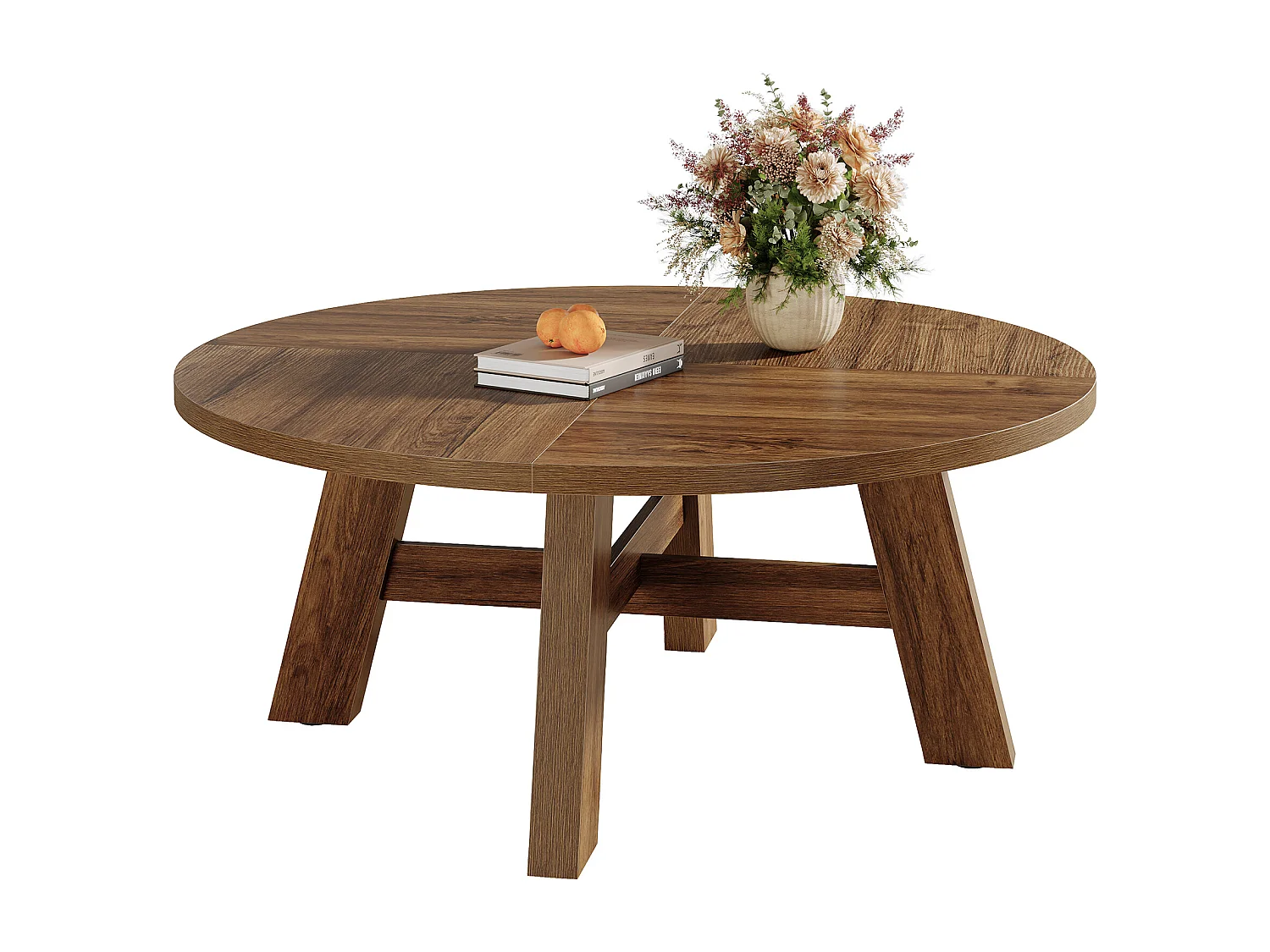 Table basse ronde, table basse circulaire de 100 cm avec traverse renforcée