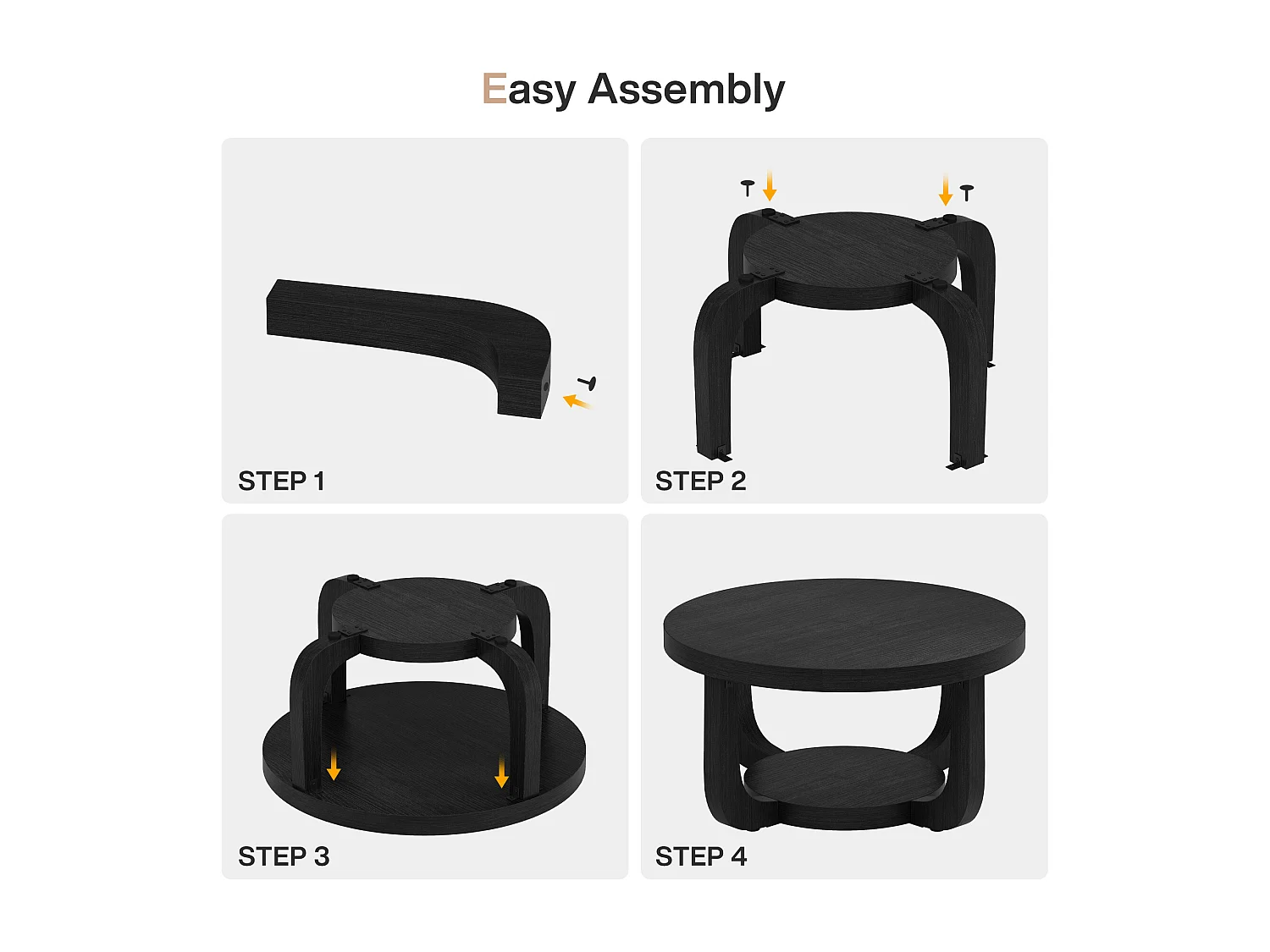 Table basse ronde de 80 cm, table basse circulaire à 2 niveaux avec rangement, noire